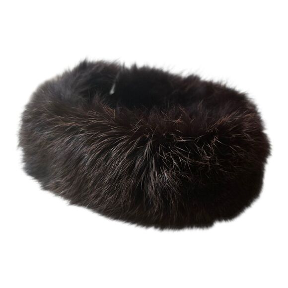Surell Finland Genuine Brown Fox Fur Headband Scarf Hat Adustable Two In One - Picture 5 of 11